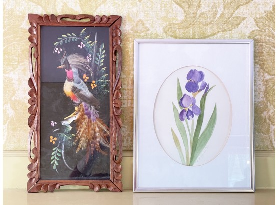 A Vintage Watercolor And Feathercraft Artwork