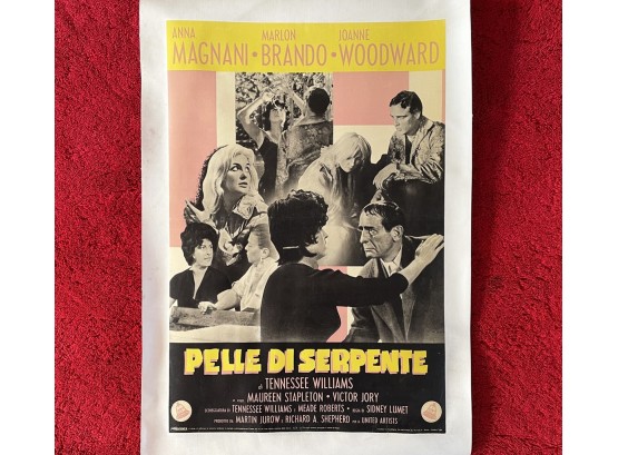 A Vintage Original Italian Movie Poster C. 1959 (Magnani, Brando, Woodward, Tennessee Williams, Sydney Lumet)