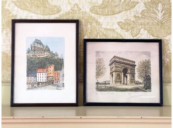 A Pair Of Vintage Signed European Travel Prints