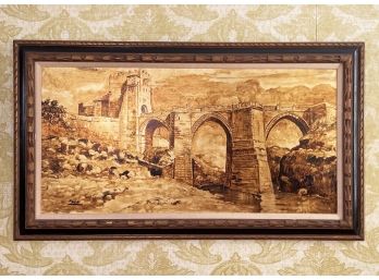A Vintage Oil On Canvas With Metallic Sheen, Classical Acquaduct Scene, Signed Manler