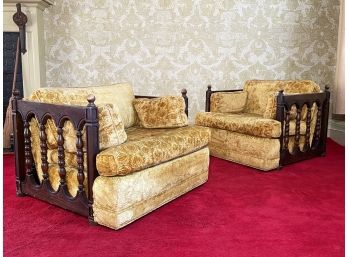 A Pair Of Awesome Throwback Velvet Upholstered Arm Chairs