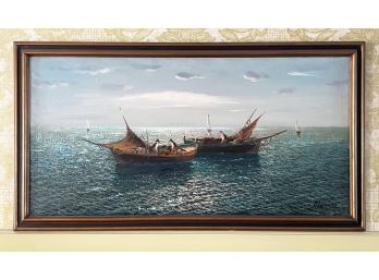 A Large Vintage Oil On Canvas, Italian Ship Scene By Mariano Moreno (Italian, 20th Century)