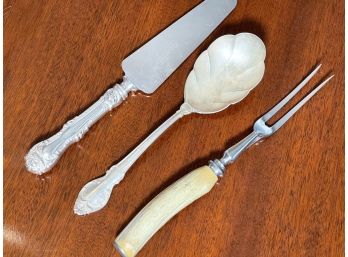Vintage Silverplate And Antler Serving Implements