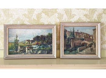 A Pair Of Vintage Oil On Board (wood) Paintings Signed R. Conversa Dated 1960
