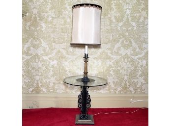 A Vintage Neoclassical Style Wood Iron And Glass Lamp / Table Combo