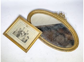 An Antique Gilt Framed Mirror And Arlington Musician Print