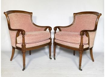 A Pair Of Gorgeous Upholstered Armchairs With Nailhead Trim By Henredon