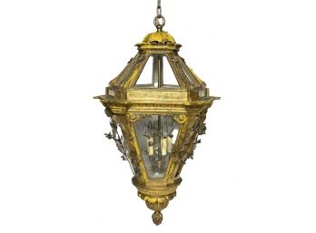 A Large Ornate Vintage Wood Lantern Light Fixture