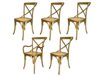 A Set Of 5 Pine And Cane Cross Back Cafe Chairs By Restoration Hardware
