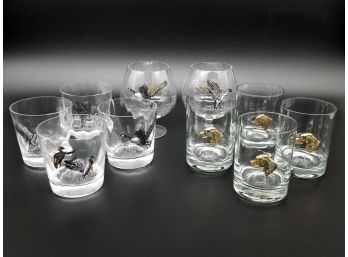 An Assortment Of Bird And Dog Themed Glassware