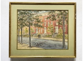 A Vintage Framed Watercolor, Brooklyn Scene, Signed Keet