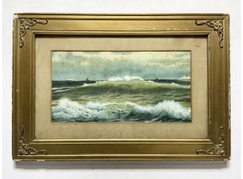 An Antique Seaside Print In Plaster And Gilt Frame