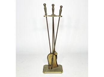 A Set Of Vintage Brass Fireplace Tools
