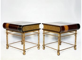 A Pair Of Leather Book Themed End Tables By Maitland-Smith