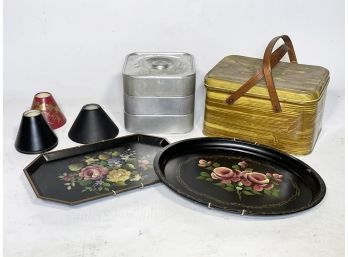 Vintage Servingware - Tole Painted Trays, Picnic Hamper And More!
