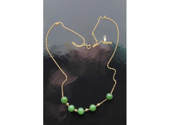14k Yellow Gold Green Jade Ball Necklace