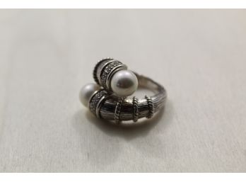 Judith Ripka Sterling Silver Pearl Ring Size 7