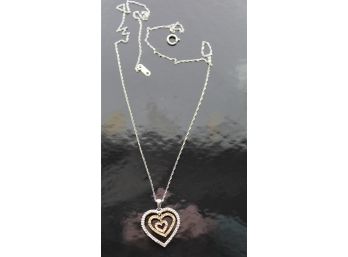 10k White Gold Floating Heart Diamond Pendant Necklace