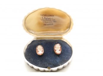 18k Yellow Gold Carved Cameo Earrings