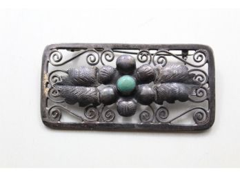 Vintage Sterling Silver Mexico Mexican Turquoise Pin
