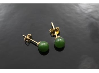 14k Yellow Gold Jade Ball Earrings