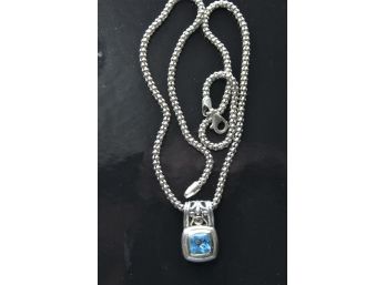 Sterling Silver 14k Topaz Pendant And Necklace