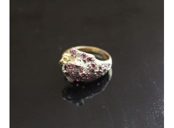 14k Yellow Gold Ruby Diamond Emerald Panther Cougar Ring