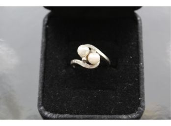 14k White Gold Pearl Ring Size 6.25