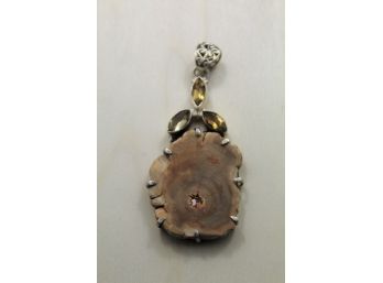 Sterling Silver Citrine Petrified Wood Pendant