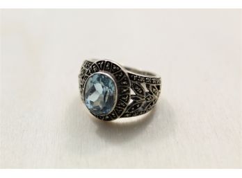 Sterling Silver Blue Topaz Ring Size 5.75
