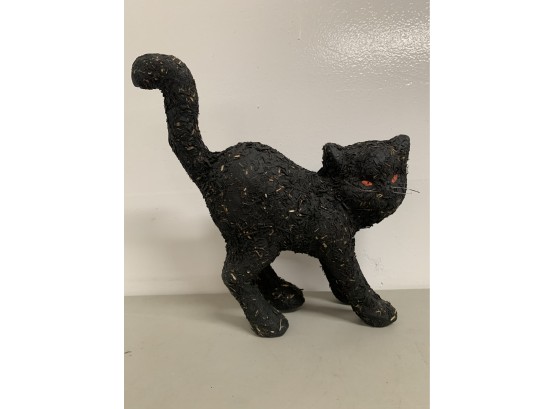 Vintage Papier Mache Straw Black Cat Halloween Decor