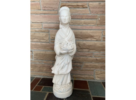 Antique Cement Painted White Standing Asian Woman