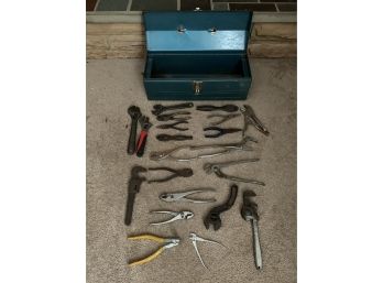 Vintage Sears Craftsman Toolbox W/ A Lot Of Pliers, Adjustable Wrenches, & More!