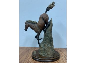 Vintage Casasola Signed Stallion Horse Descending From Mountain Statue