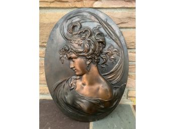 Antique Bronze  Plaque Of Victorian Woman In High Relief