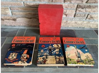 1936 Hartford Times Story Of Connecticut Book Set Of Three W/ Original Sleeve