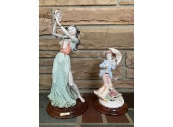 Pair Of Vintage Hand Painted Galaxy International Collectibles - Gypsy & Boy With Umbrella