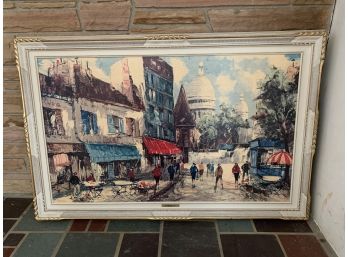 Vintage Picture By Collins Titled Sidewalk Cafe - Hand Carved Frame Imported From Italy