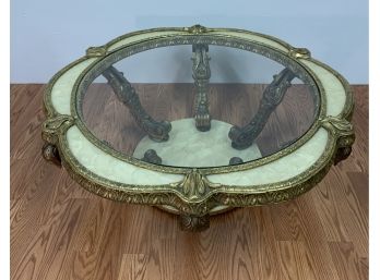 Spectacular Hollywood Regency Style Gold & Glass Coffee Table