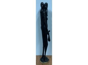 Pair Of African Tribal Woman Warriors Made From Ebony Wood Signed J. Mill