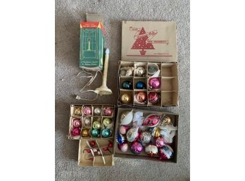 Vintage Christmas Ornament LOT W/ An Electric Candle - Made In Poland & Shiny Brite Made In USA