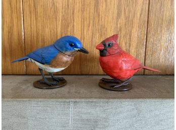 Pair Of Vintage Takara Animatronic Birds - Blue Jay & Cardinal