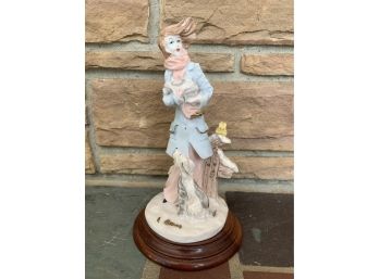 Hand Painted Woman Holding Dog On A Windy Day Porcelain Galaxy International Collectible