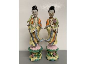 Pair Of Antique Porcelain  Chinese Figurines
