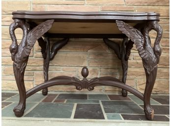 Antique Carved Swan Design  , Slate Top  Side Table Signed  Flints Fine Furniture, New York