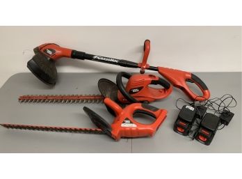 Black And Decker Weed Whacker & Hedge Trimmer LOT W/ Two Batteries