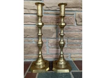 Pair Of Tall Brass Candle Sticks