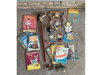 Vintage Children's Toys & Books LOT - Cloth Books, Cat In The Hat, Bugs Bunny, Mother Goose & More!