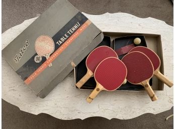 Vintage Tatco Table Tennis Set W/ 4 Ping Pong Paddles