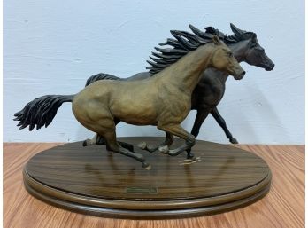 Vintage Casasola Galloping Stallions Horses Statue